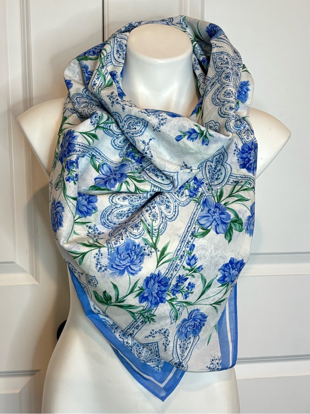 Hunter Bell Blue Floral Cotton Large Scarf